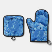 Monogramm für Blaue Hydrangea-Blume Ofenhandschuh & Topflappen-Set (Vorderseite)