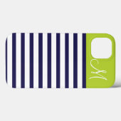Monogramm für blaue und grüne Preppy-Streifen Case-Mate iPhone Hülle (Rückseite (Horizontal))