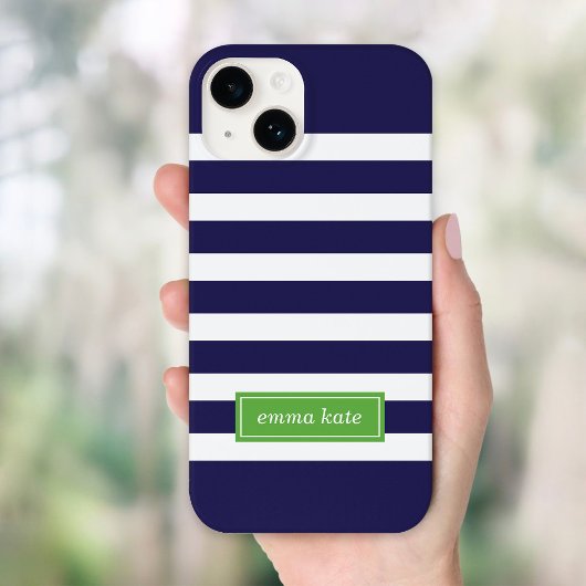 Monogramm für blaue und grüne Preppy-Streifen Case-Mate iPhone Hülle