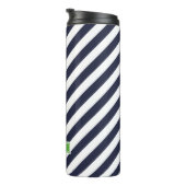 Monogramm für blaue und grüne Preppy-Streifen Thermosbecher (Nach rechts gedreht)