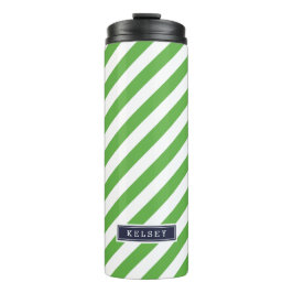 Monogramm für blaue und grüne Preppy-Streifen Thermosbecher