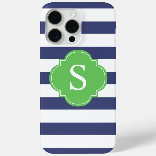 Monogramm für blaue und grüne Streifen Case-Mate iPhone Hülle (Rückseite)