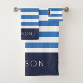 Monogramm für Blaue und Navy Stripes Badhandtuch Set