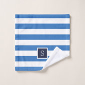 Monogramm für Blaue und Navy Stripes Badhandtuch Set (Waschlappen)