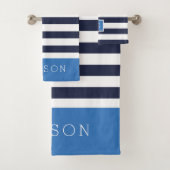 Monogramm für Blaue und Navy Stripes Badhandtuch Set (Insitu)