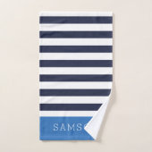 Monogramm für Blaue und Navy Stripes Badhandtuch Set (Handtuch)