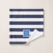 Monogramm für Blaue und Navy Stripes Badhandtuch Set (Waschlappen)