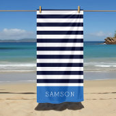 Monogramm für Blaue und Navy Stripes Strandtuch
