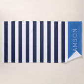 Monogramm für Blaue und Navy Stripes Strandtuch (Vorderseite)