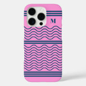 Monogramm für blaue und rosa Streifen Case-Mate iPhone Hülle (Rückseite)