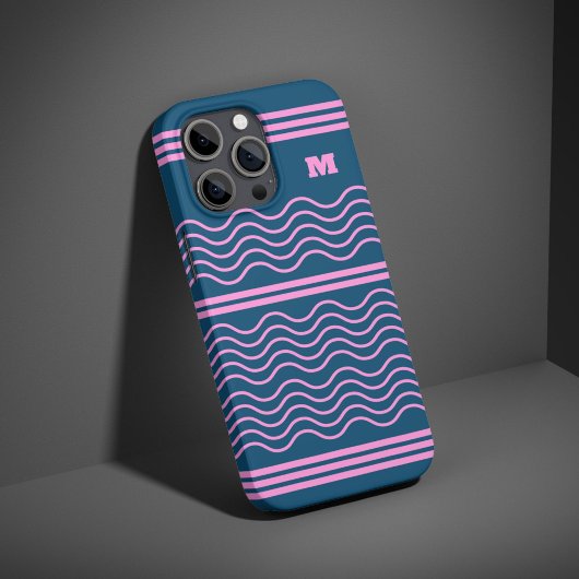Monogramm für blaue und rosa Streifen Case-Mate iPhone Hülle