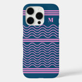 Monogramm für blaue und rosa Streifen Case-Mate iPhone Hülle (Rückseite)