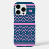 Monogramm für blaue und rosa Streifen Case-Mate iPhone Hülle (Rückseite)