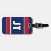 Monogramm für blaue und rote Sportstreifen Gepäckanhänger (Vorderseite horizontal)