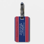 Monogramm für blaue und rote Sportstreifen Gepäckanhänger (Rückseite vertikal)