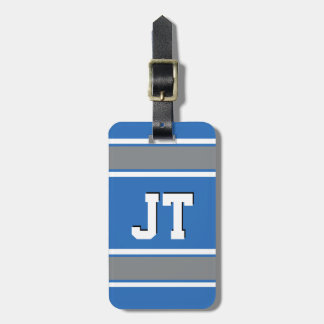 Monogramm für blaue und silberne Sportstreifen Gepäckanhänger