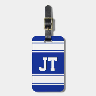 Monogramm für blaue und weiße Sportstreifen Gepäckanhänger