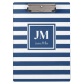 Monogramm für blaue und weiße Streifen Klemmbrett (Vorderseite)
