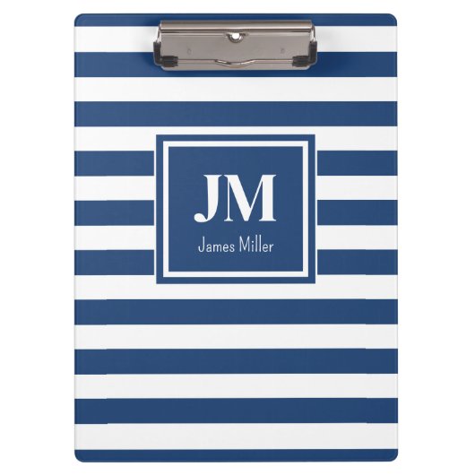 Monogramm für blaue und weiße Streifen Klemmbrett (Vorderseite)