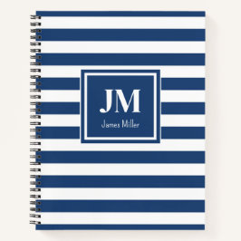 Monogramm für blaue und weiße Streifen Notizblock