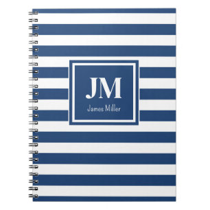 Monogramm für blaue und weiße Streifen Notizblock