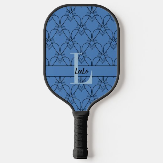 Monogramm für blaues Herz und Name benutzerdefinie Pickleball Schläger (Rückseite)