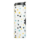 Monogramm für blaues Schwarz-Gelb-Konfetti-Muster Thermosbecher (Nach links gedreht)