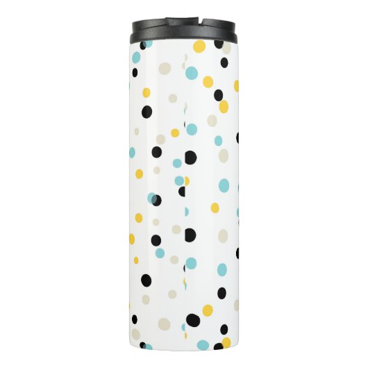 Monogramm für blaues Schwarz-Gelb-Konfetti-Muster Thermosbecher (Rückseite)