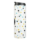 Monogramm für blaues Schwarz-Gelb-Konfetti-Muster Thermosbecher (Nach rechts gedreht)