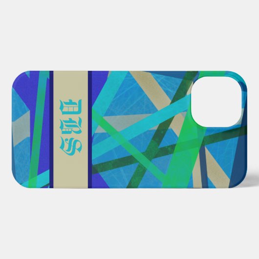 Monogramm für blaues und grünes geometrisches Must iPhone Hülle (Rückseite (Horizontal))