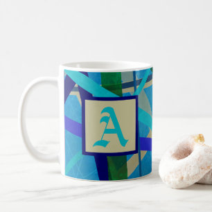 Monogramm für blaues und grünes geometrisches Must Kaffeetasse