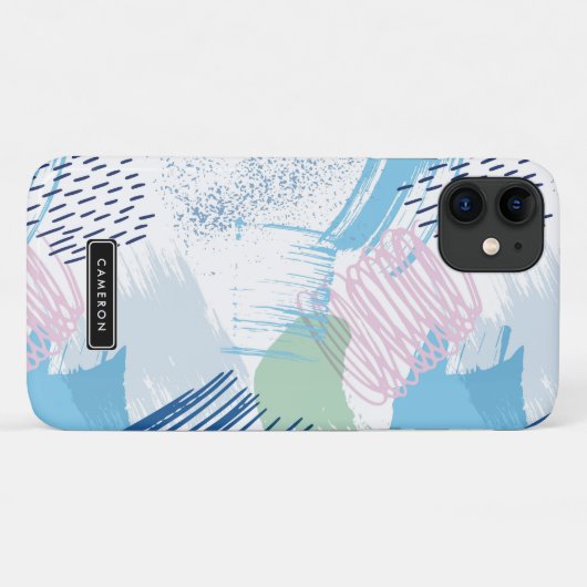 Monogramm für blaues und Lila Abstraktes Muster Case-Mate iPhone Hülle (Rückseite (Horizontal))