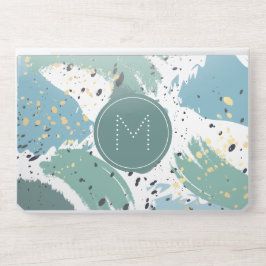 Monogramm für blaugraue Pinselstriche und goldene HP Laptop-Aufkleber