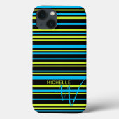 Monogramm für blaugrüne Streifen Case-Mate iPhone Hülle (Rückseite)