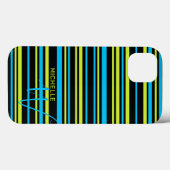 Monogramm für blaugrüne Streifen Case-Mate iPhone Hülle (Rückseite (Horizontal))