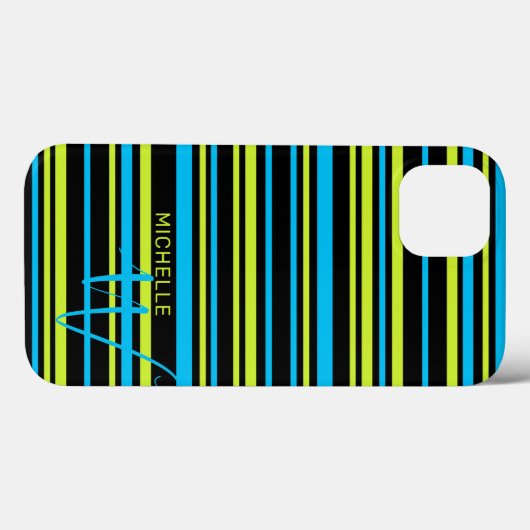 Monogramm für blaugrüne Streifen Case-Mate iPhone Hülle (Rückseite (Horizontal))