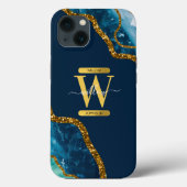 Monogramm für Blue & Gold Agate Geode Case-Mate iPhone Hülle (Rückseite)