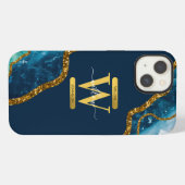 Monogramm für Blue & Gold Agate Geode iPhone Hülle (Rückseite (Horizontal))