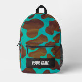 Monogramm für braune und Aquamarine Kuhmuster Bedruckter Rucksack (Vorderseite)