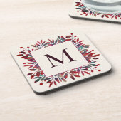 Monogramm für Burgunder Berries und Herbstleaves Getränkeuntersetzer (Linke Seite)