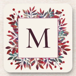 Monogramm für Burgunder Berries und Herbstleaves Getränkeuntersetzer