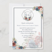 Monogramm für Burgunder und Blumenflora-Feuerwehre Einladung (Vorderseite)