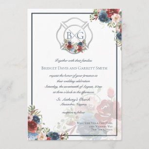 Monogramm für Burgunder und Blumenflora-Feuerwehre Einladung