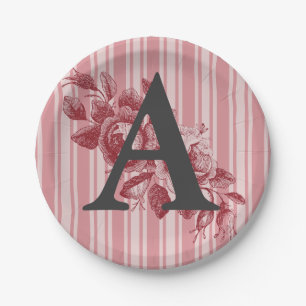 Monogramm für Cabbage-Rose Rosa Rosa Blütenblüte Pappteller