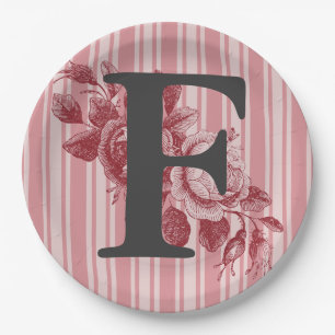 Monogramm für Cabbage-Rose Rosa Rosa Blütenblüte Pappteller