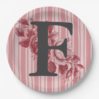 Monogramm für Cabbage-Rose Rosa Rosa Blütenblüte Pappteller