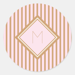Monogramm für Chic und Glam Pink und Gold Streife Runder Aufkleber