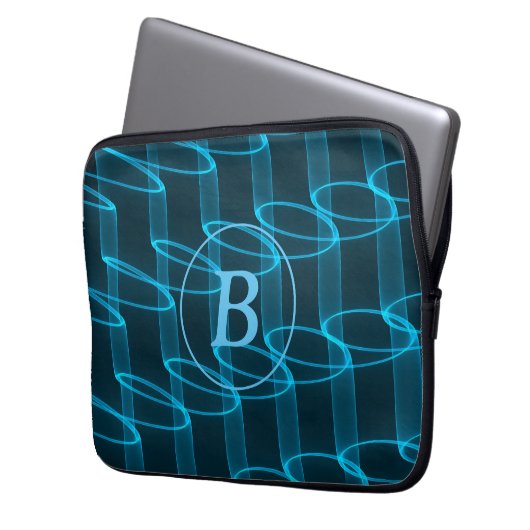 Monogramm für coole Abstrakte blaue Neonwache Laptopschutzhülle (Vorderseite Links)
