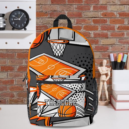 Monogramm für coole Cartoon-Basketballelemente Bedruckter Rucksack