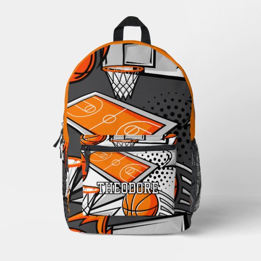 Monogramm für coole Cartoon-Basketballelemente Bedruckter Rucksack (Vorderseite)